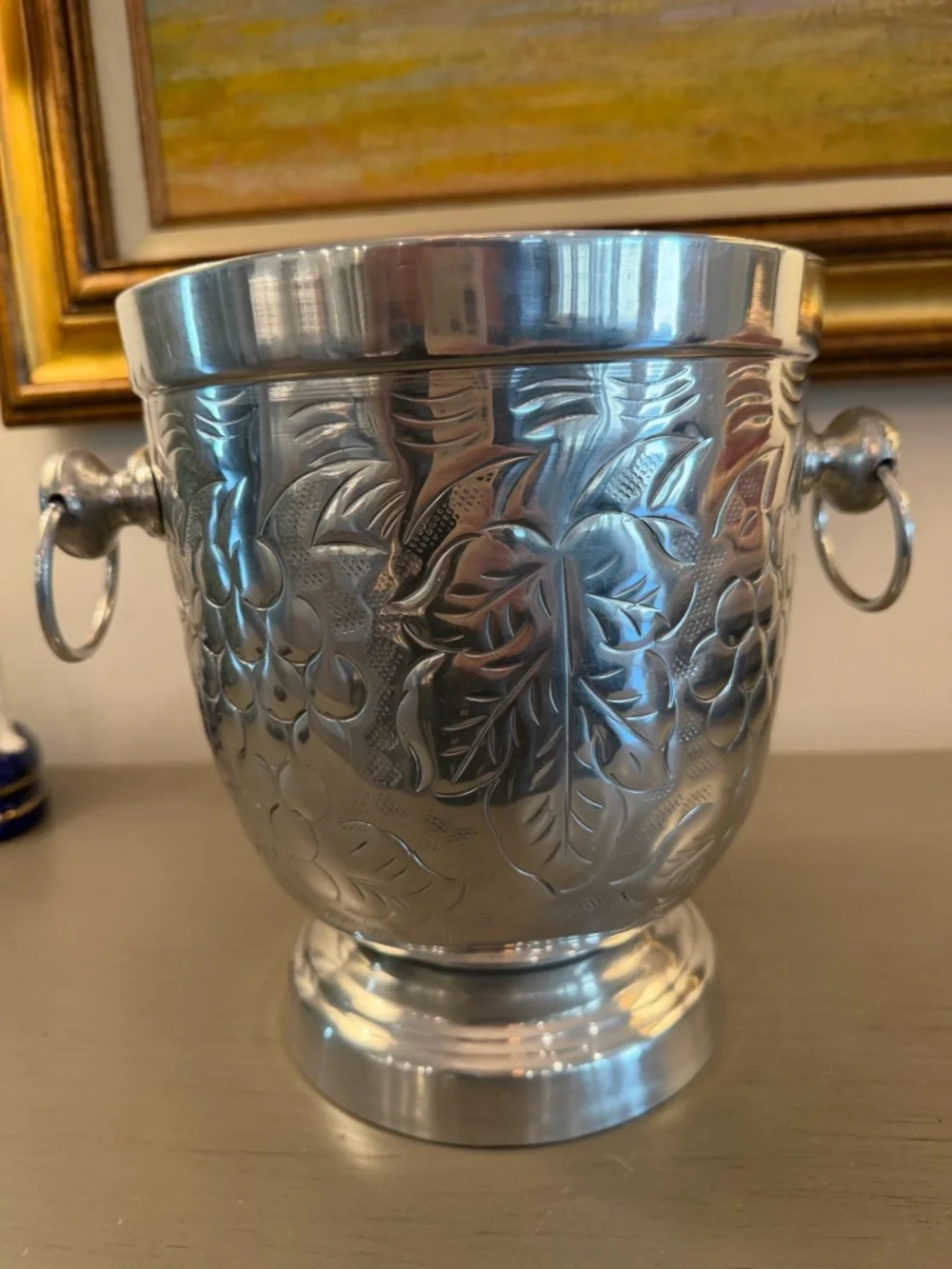 Vintage Embossed Grapevine & Leaves Ice Bucket Champagne Chiller Handles Planter